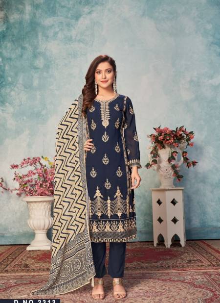 Dark Blue Colour Twisha 23 Heavy Festive Wear Georgette Print With Sequence Work Suit Collection 2313